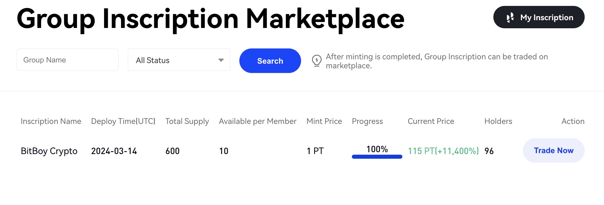 The dashboard of PhemexPulse’s Inscription Marketplace. Source: Phemex