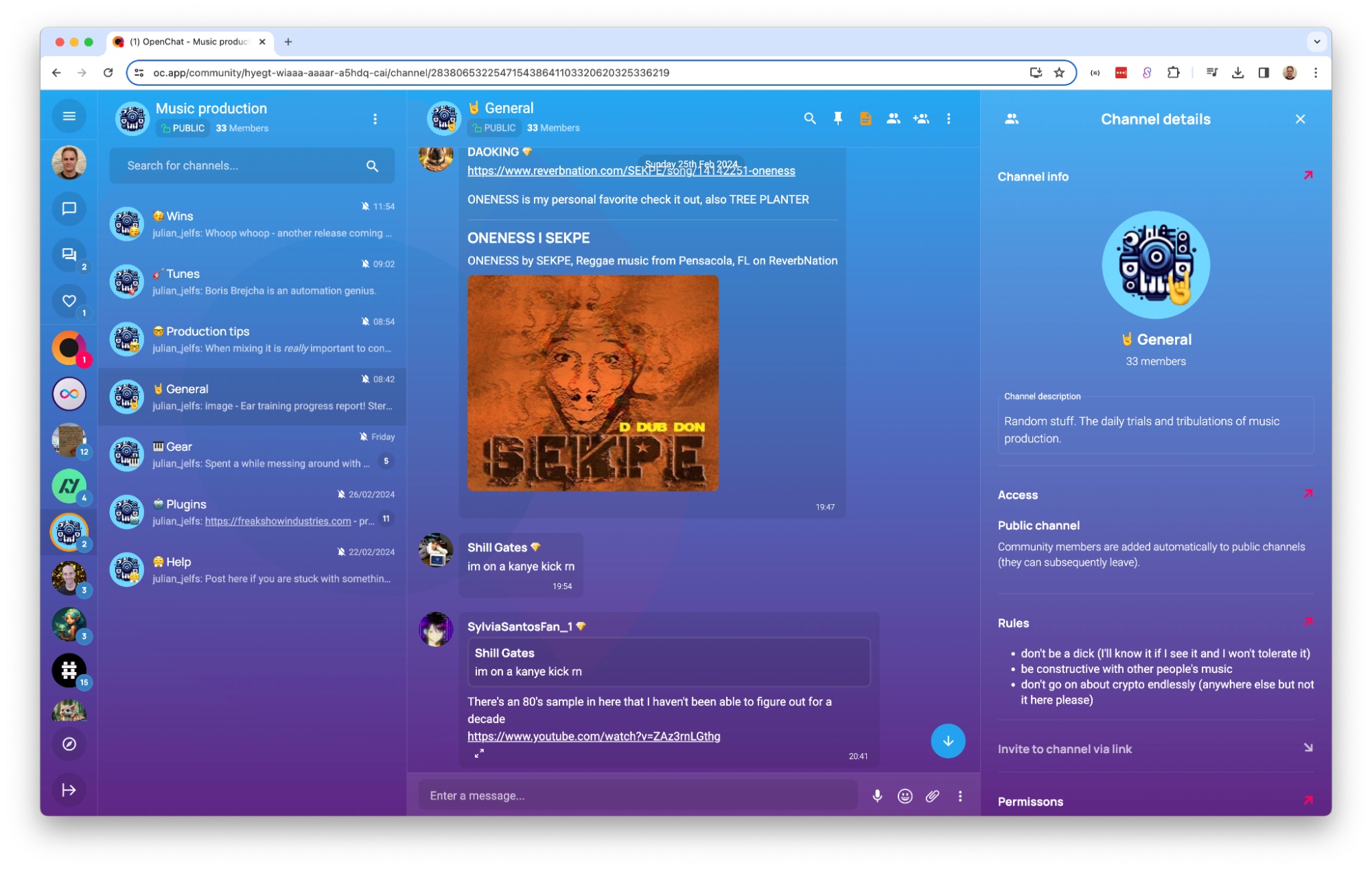 OpenChat provides Discord-like servers in a decentralized environment. Source: OpenChat