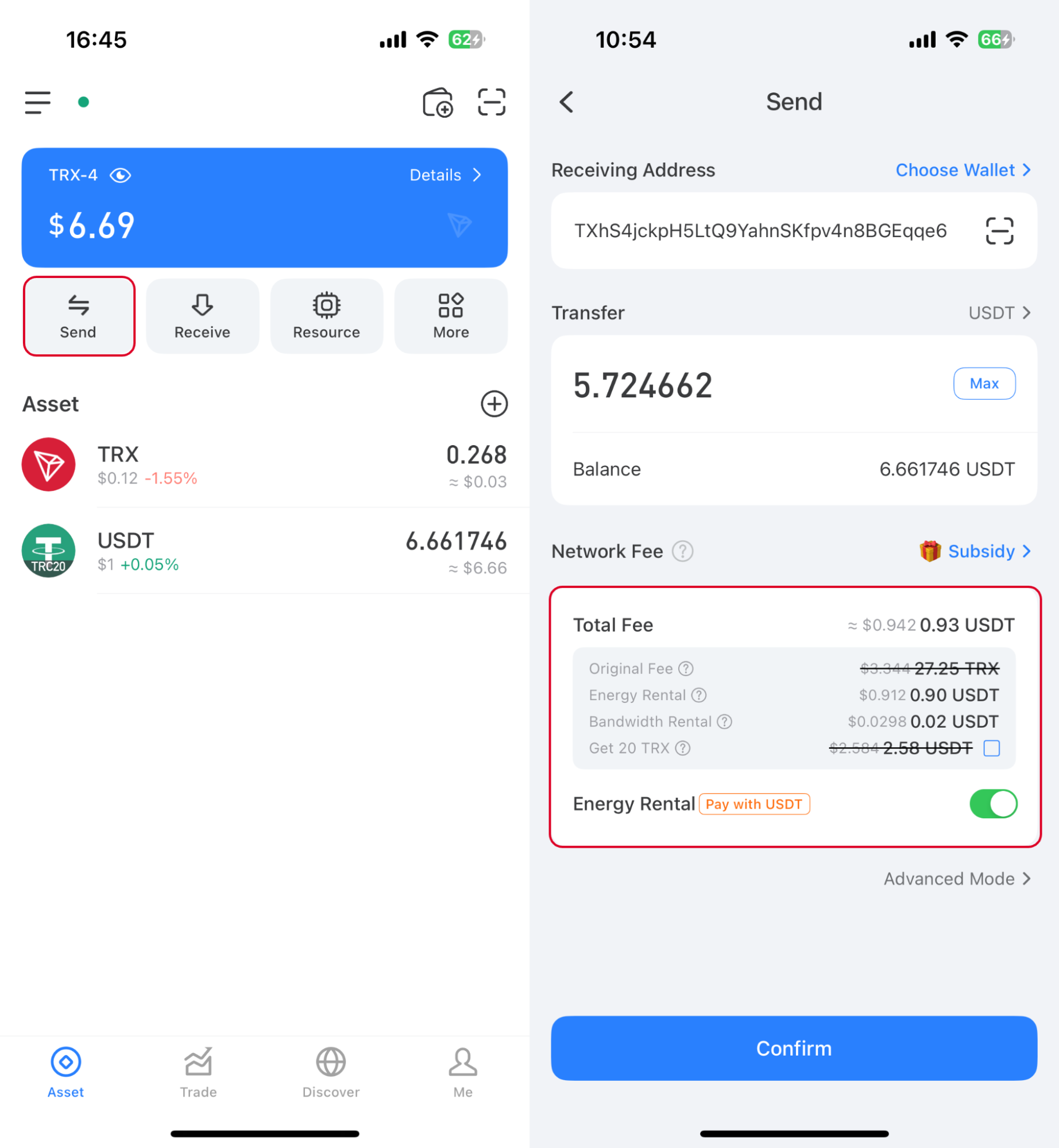 TokenPocket Wallet automatically utilizes USDT for simple transactions. Source: TokenPocket Wallet